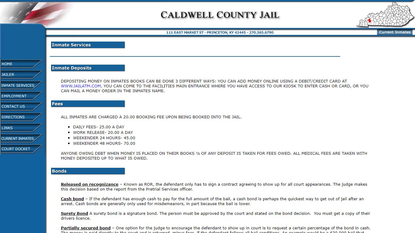 Caldwell County Jail - Inmate Services
